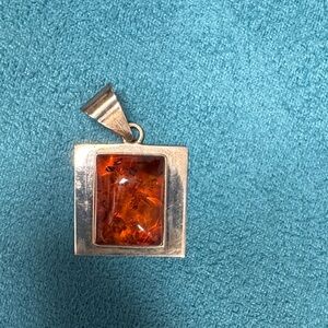 Amber Pendant with Silver Frame